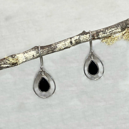 Teardrop Black Onyx Ornate Sterling Silver Earrings