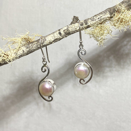 Ornate Sterling Silver Pearl Earrings