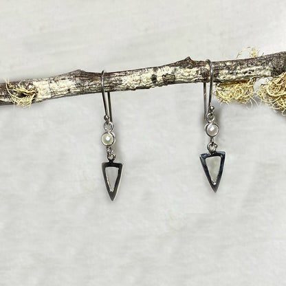 Round Pearl Triangle Sterling Silver Earrings