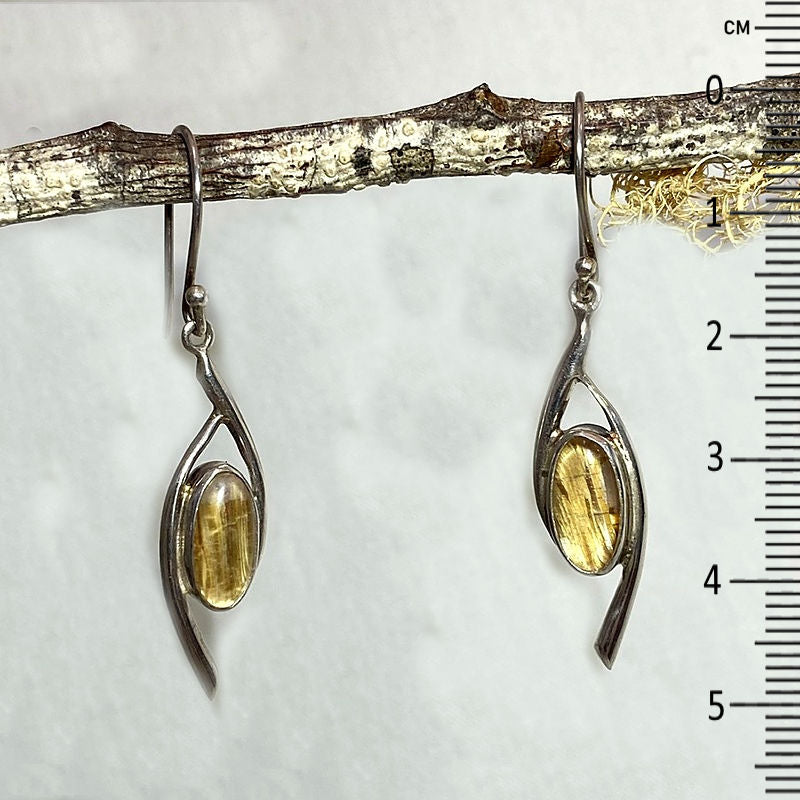 Oval Rutilated Quartz Ornate Sterling Silver Earrings