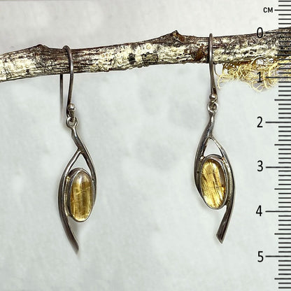 Oval Rutilated Quartz Ornate Sterling Silver Earrings
