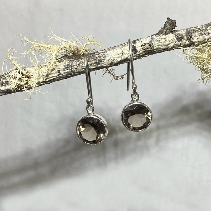 Round Faceted Smoky Quartz Earrings