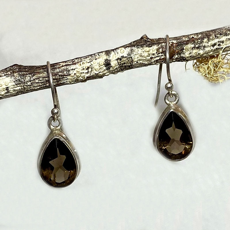 Faceted Teardrop Smokey Quartz Earrings