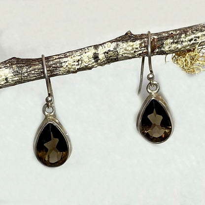Faceted Teardrop Smokey Quartz Earrings