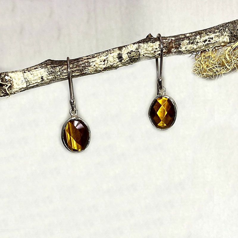 Faceted Oval Tiger Eye Earrings