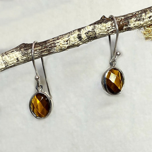 Faceted Oval Tigers Eye Earrings