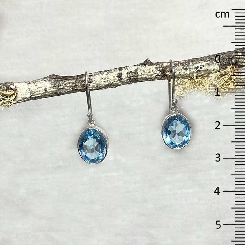 Faceted Oval Blue Topaz Earrings