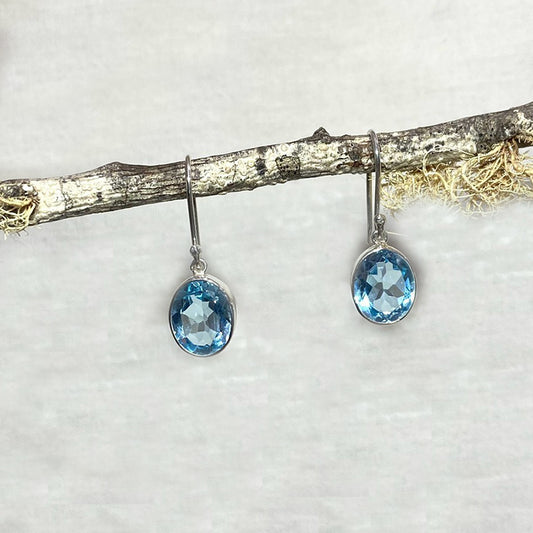Faceted Oval Blue Topaz Earrings