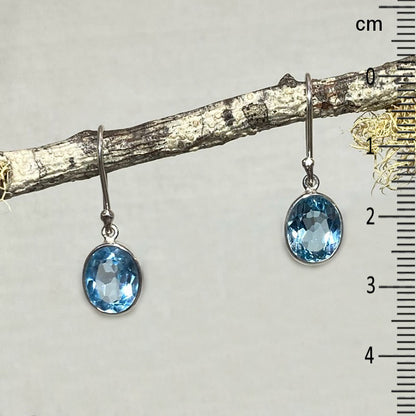 Faceted Oval Blue Topaz Earrings