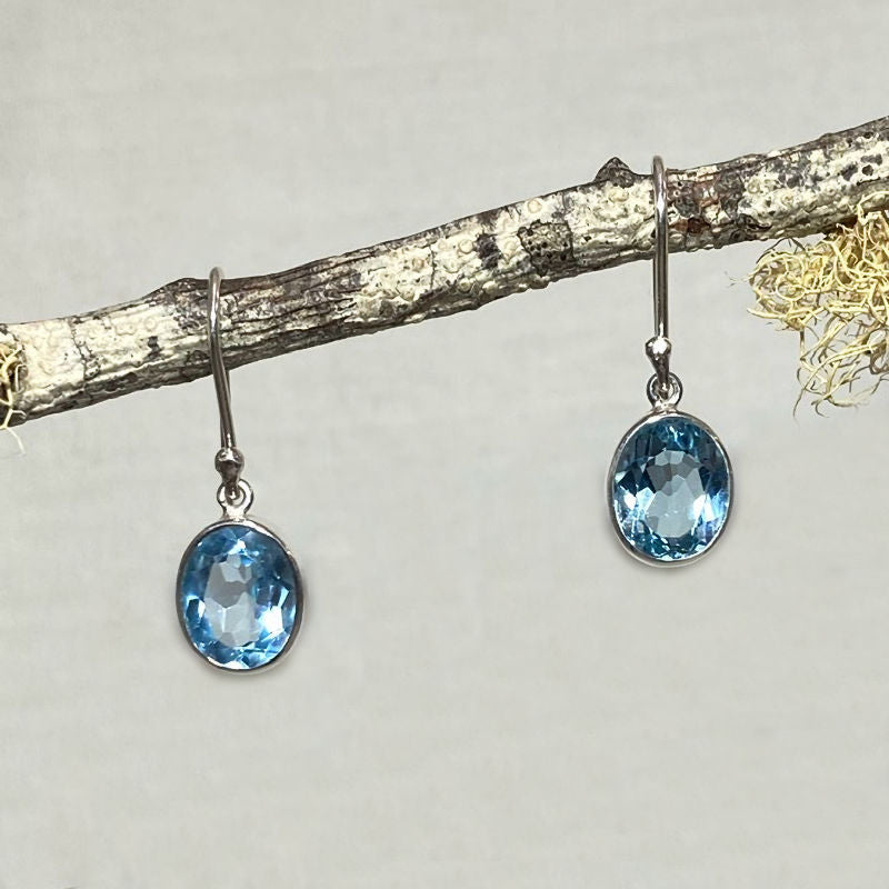 Faceted Oval Blue Topaz Earrings