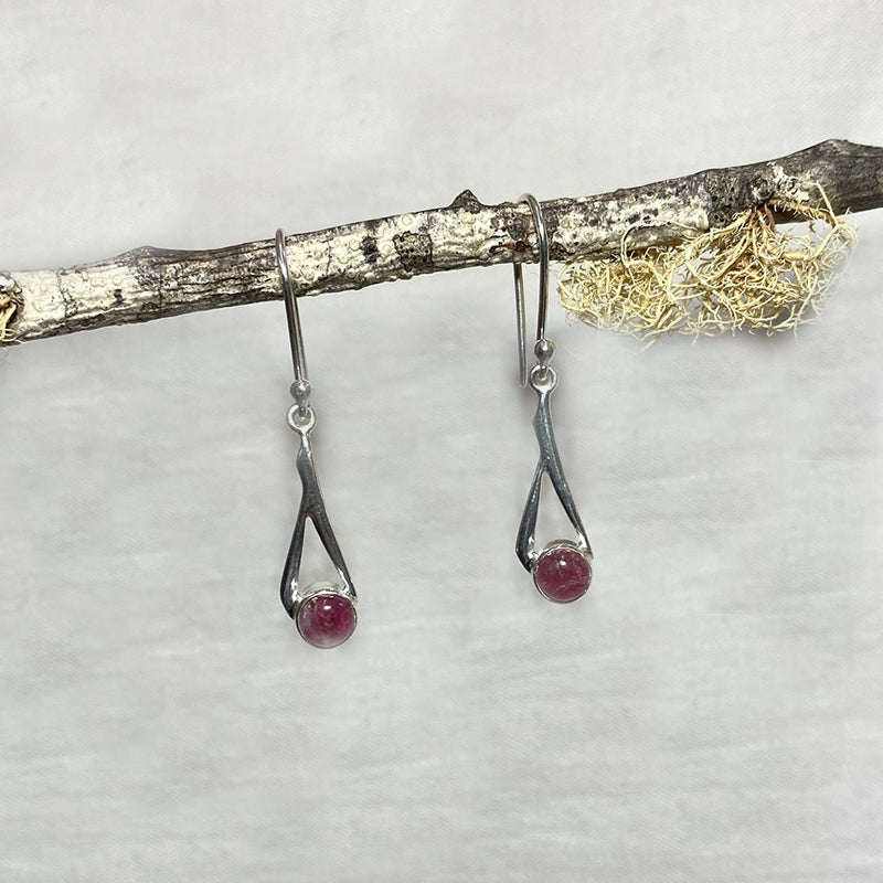 Round Pink Tourmaline Ornate Sterling Silver Earrings