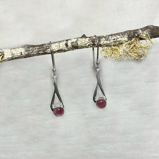 Round Pink Tourmaline Ornate Sterling Silver Earrings