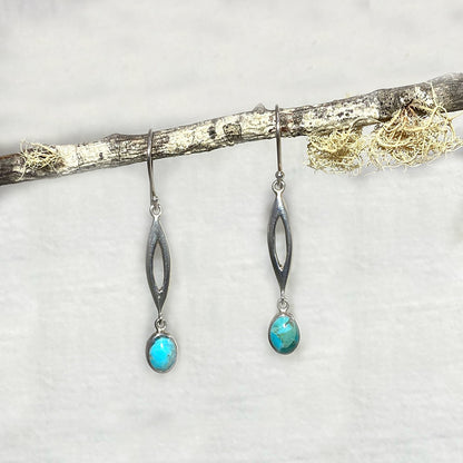 Ornate Sterling Silver Oval Turquoise Earrings