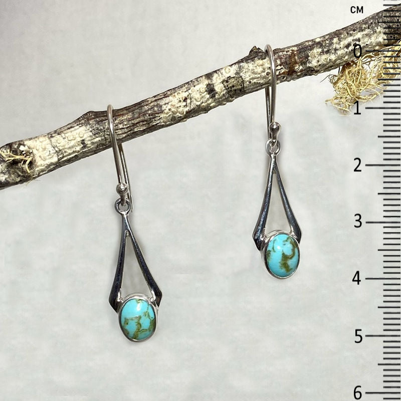 Oval Kingman Turquoise Ornate Sterling Silver Earrings
