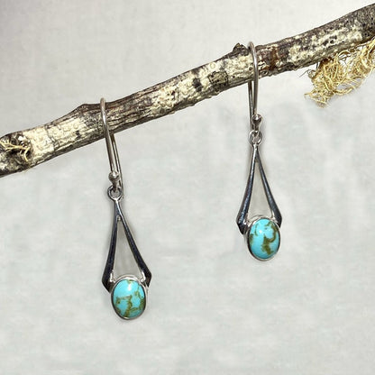 Oval Kingman Turquoise Ornate Sterling Silver Earrings