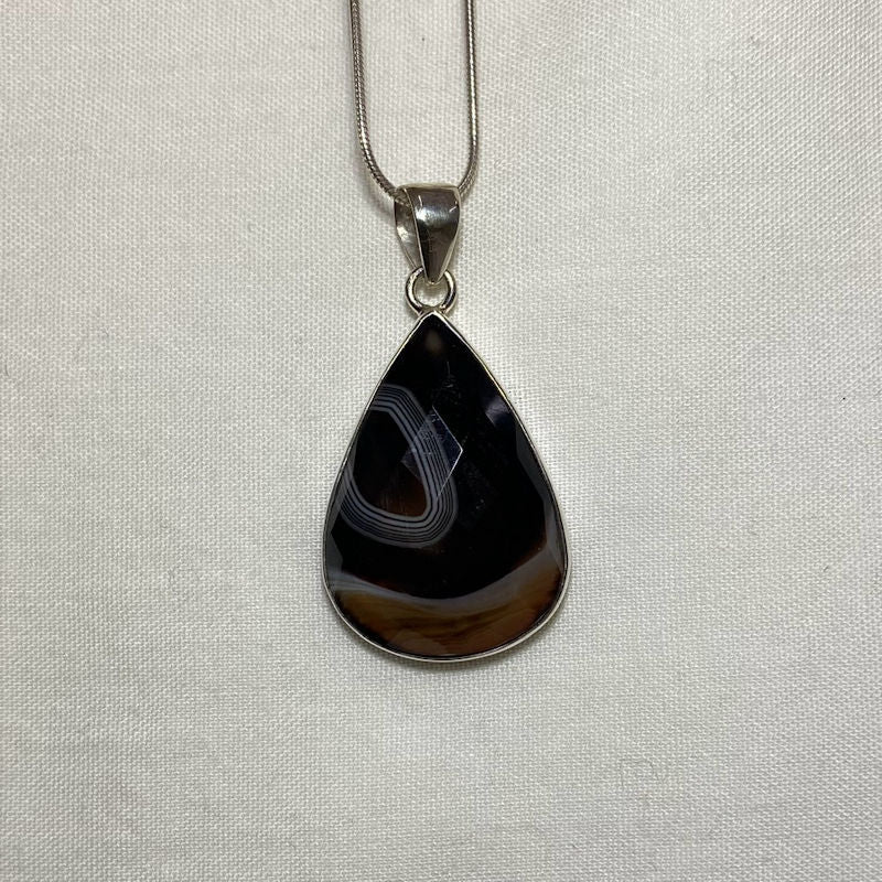 Faceted Teardrop Banded Agate Pendant