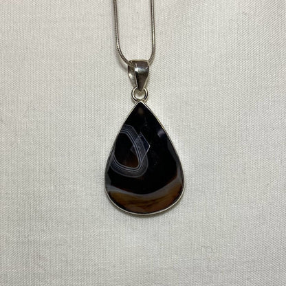 Faceted Teardrop Banded Agate Pendant