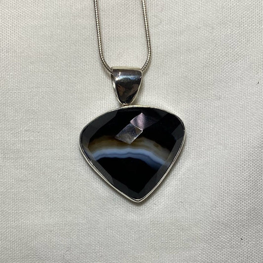 Faceted Pear Shaped Banded Agate Pendant