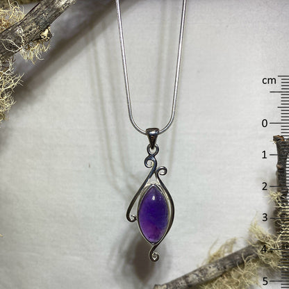 Swirling Sterling Silver Diamond Shaped Amethyst Pendant