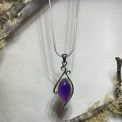 Swirling Sterling Silver Diamond Shaped Amethyst Pendant