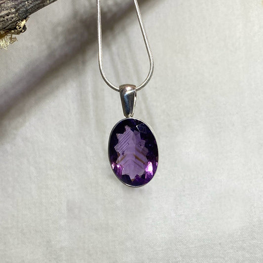 Oval Faceted Amethyst Pendant