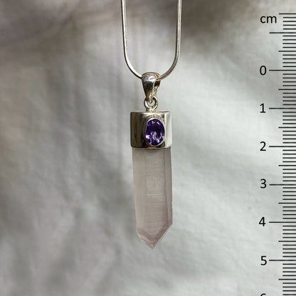 Oval Faceted Amethyst & Natural Lithium Quartz Pendant