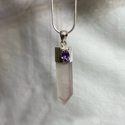 Oval Faceted Amethyst & Natural Lithium Quartz Pendant