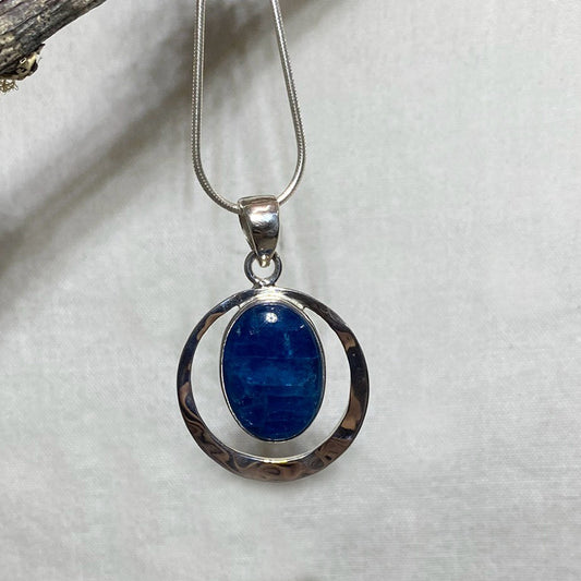 Ornate Sterling Silver Oval Blue Apatite Pendant