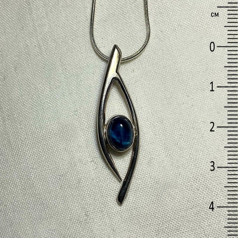 Oval Blue Apatite Ornate Sterling Silver Pendant