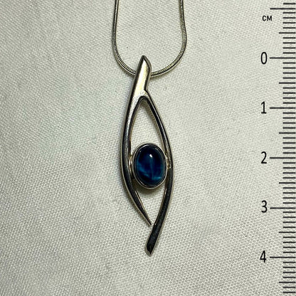 Oval Blue Apatite Ornate Sterling Silver Pendant