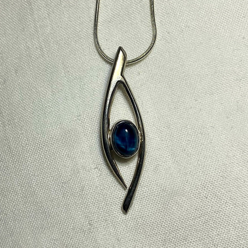 Oval Blue Apatite Ornate Sterling Silver Pendant