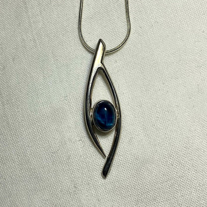 Oval Blue Apatite Ornate Sterling Silver Pendant