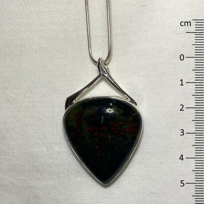 Pear Shaped Bloodstone Ornate Sterling Silver Pendant