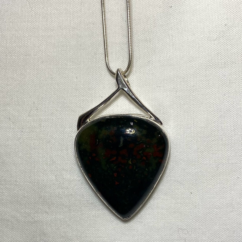 Pear Shaped Bloodstone Ornate Sterling Silver Pendant