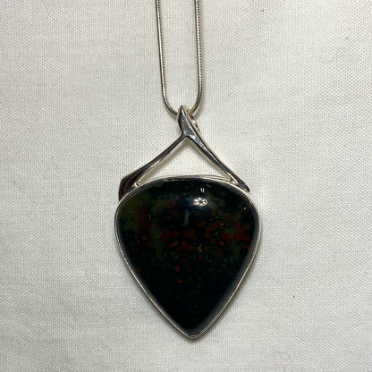 Pear Shaped Bloodstone Ornate Sterling Silver Pendant