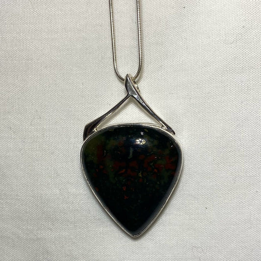 Pear Shaped Bloodstone Ornate Sterling Silver Pendant