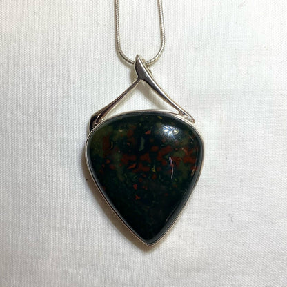 Pear Shaped Bloodstone Ornate Sterling Silver Pendant