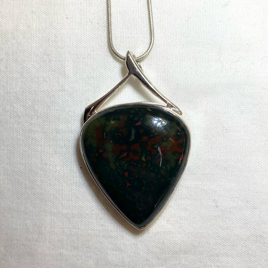 Pear Shaped Bloodstone Ornate Sterling Silver Pendant