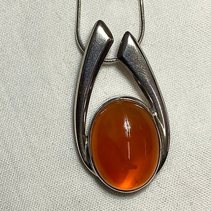 Oval Carnelian Ornate Sterling Silver Pendant