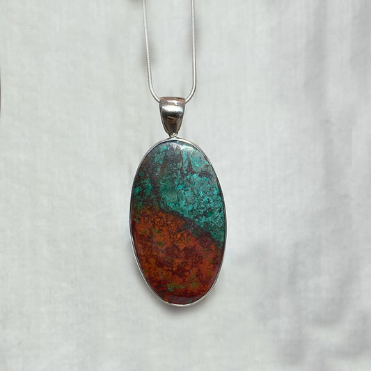 Oval Cuprite and Chrysocolla Pendant