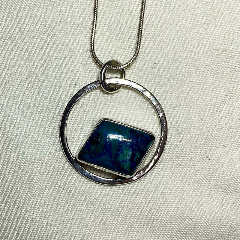 Freeform Chrysocolla Ornate Sterling Silver Pendant