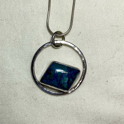 Freeform Chrysocolla Ornate Sterling Silver Pendant