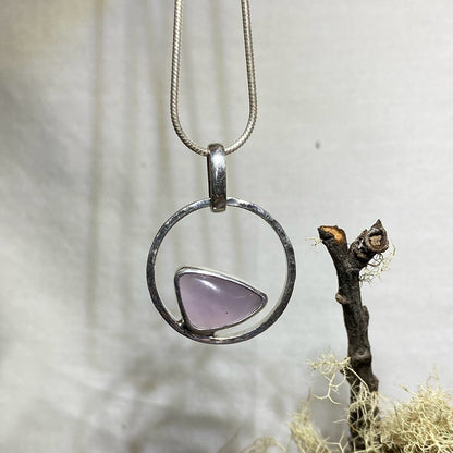 Freeform Purple Chalcedony Round Sterling Silver Pendant