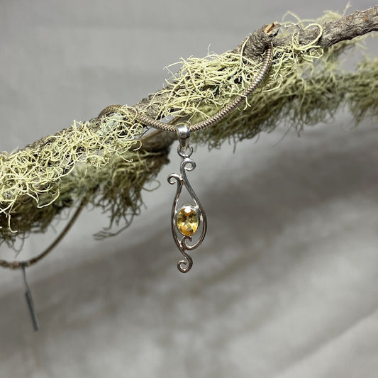 Oval Faceted Citrine Ornate Silver Pendant