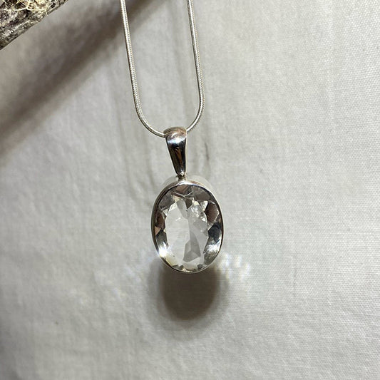 Oval Faceted Clear Quartz Pendant