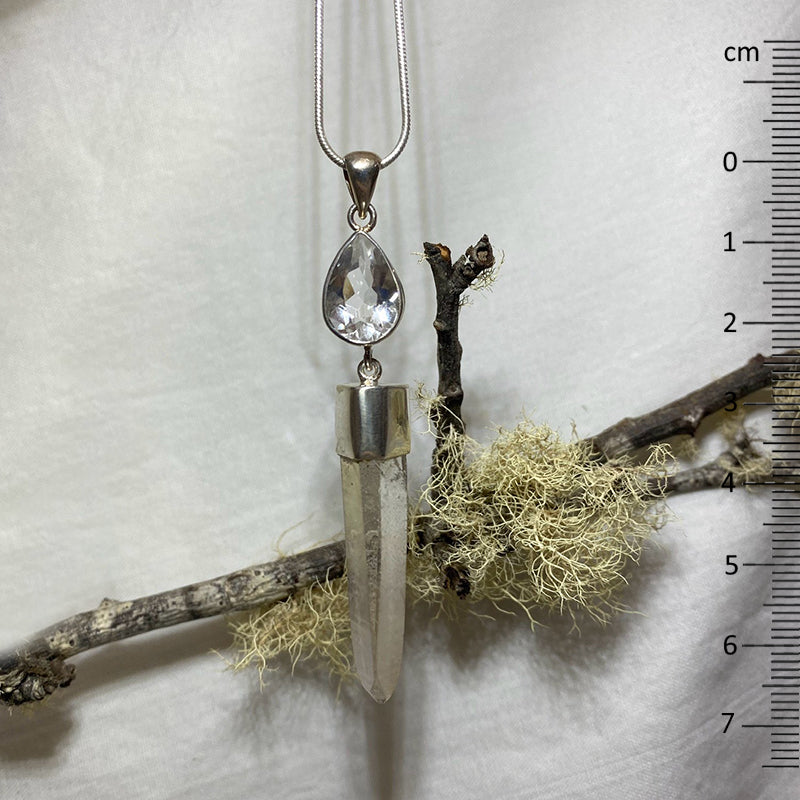 Natural Lemurian & Faceted Clear Quartz Pendant