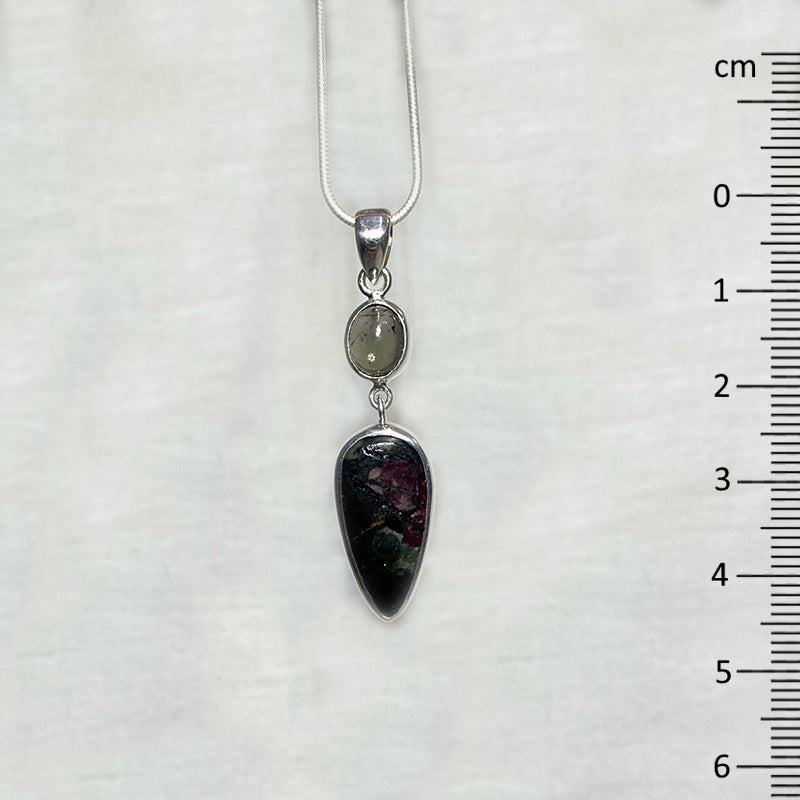 Combination Pear Shaped Eudialyte & Oval Tourmaline Pendant