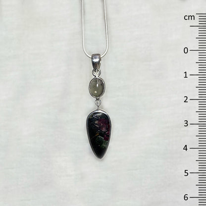 Combination Pear Shaped Eudialyte & Oval Tourmaline Pendant