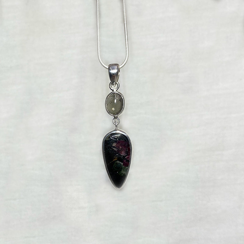 Combination Pear Shaped Eudialyte & Oval Tourmaline Pendant