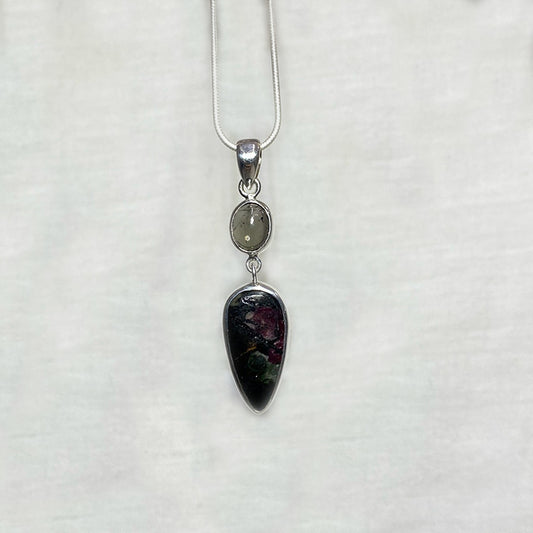 Combination Pear Shaped Eudialyte & Oval Tourmaline Pendant